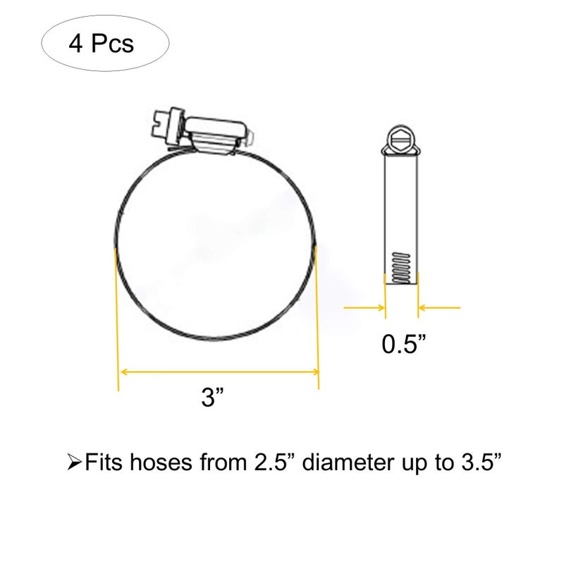 EesTeck 4Pcs 3" Adjustable 304 Stainless Steel Duct Clamps Hose Clamp Pipe Clamp Air Ducting Clamp worm drive hose clamps ï¼ˆ65mm-89mmï¼‰ - Image 4